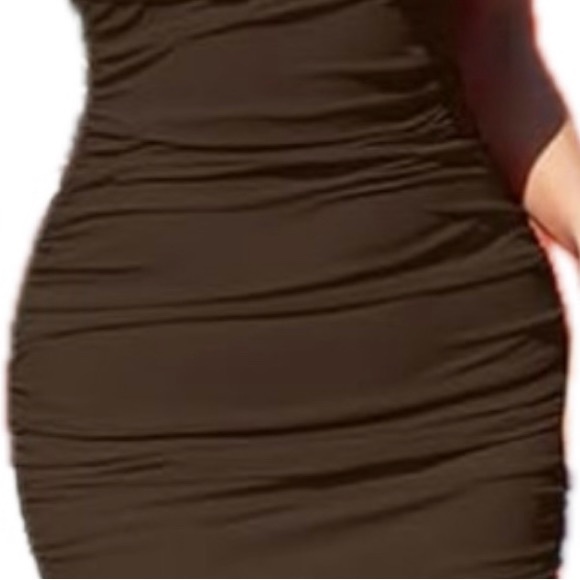 Elegant Brown One-Shoulder Dress - Picture 3 of 3